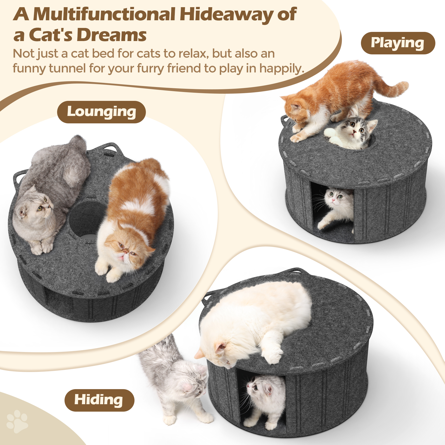 Modular Felt Dog Cat House Super Large Platform Stackable Foldable Removable Washable for Two Dogs/Cats Customizable Eco Pet