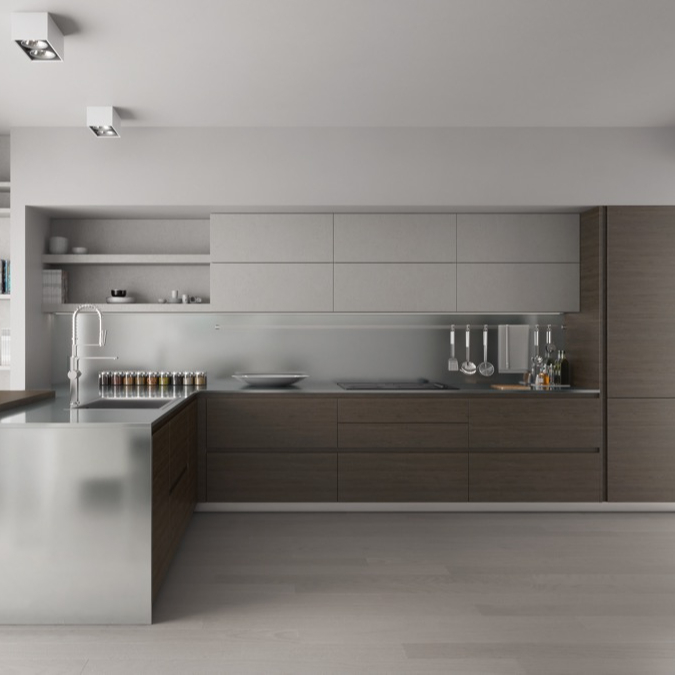 Fashion Luxury Kitchen Room Stainless Steel Handless Modern Clean High End Meuble Cuisine Complete