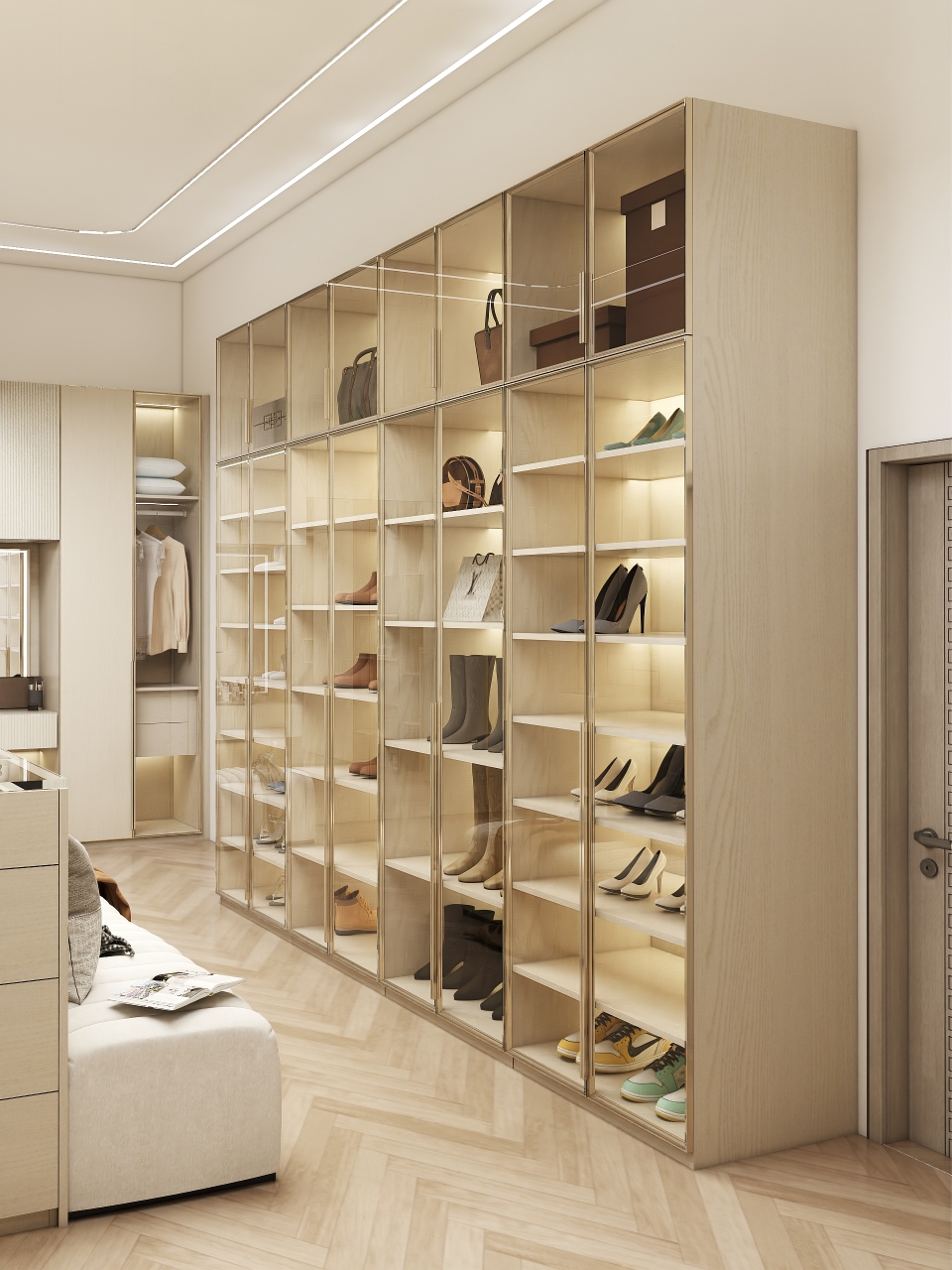 Tall Custom Modern Open Combination Cloth Walk in Closet Bedroom Furniture for Clothes Portable Wardrobes Glass Closet