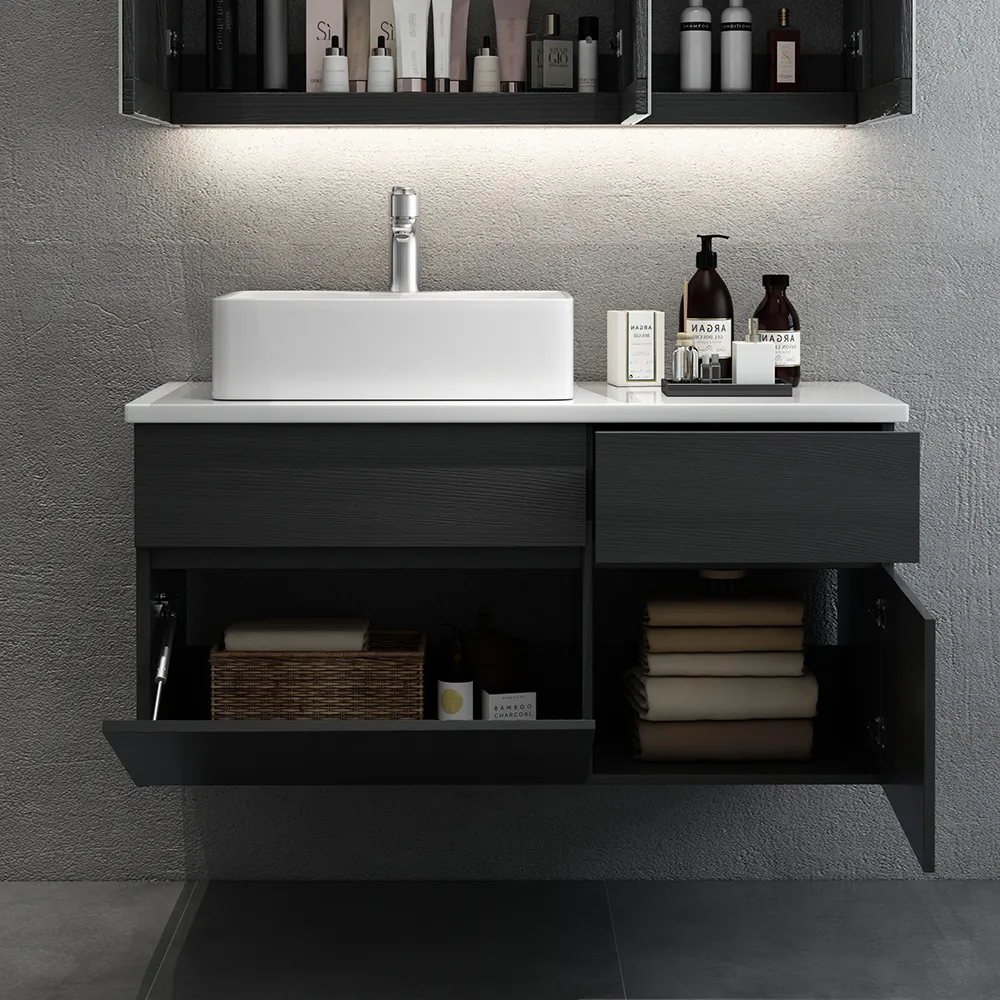 Modern Waterproof Bathroom Vanity Stainless Steel Sink Bathroom Cabinets with Mirror
