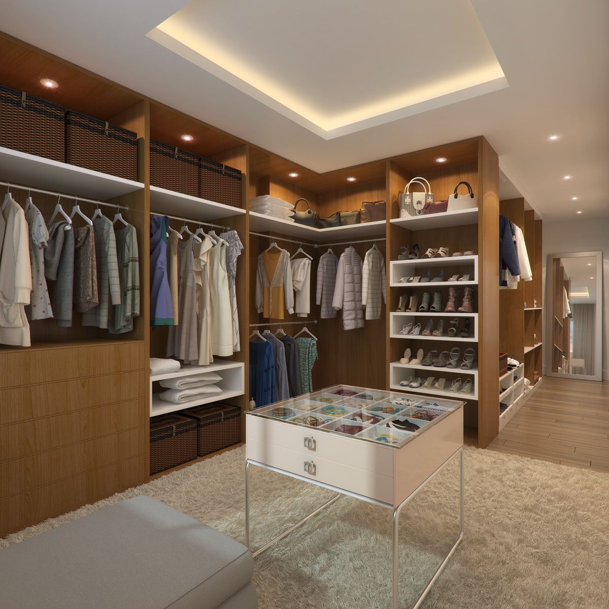Modern Clothe Wood Walk in Closet Bedroom Glass Wardrobe Furniture Cabinets with Doors