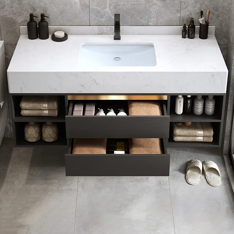 Modern Waterproof Bathroom Vanity Stainless Steel Sink Bathroom Cabinets with Mirror