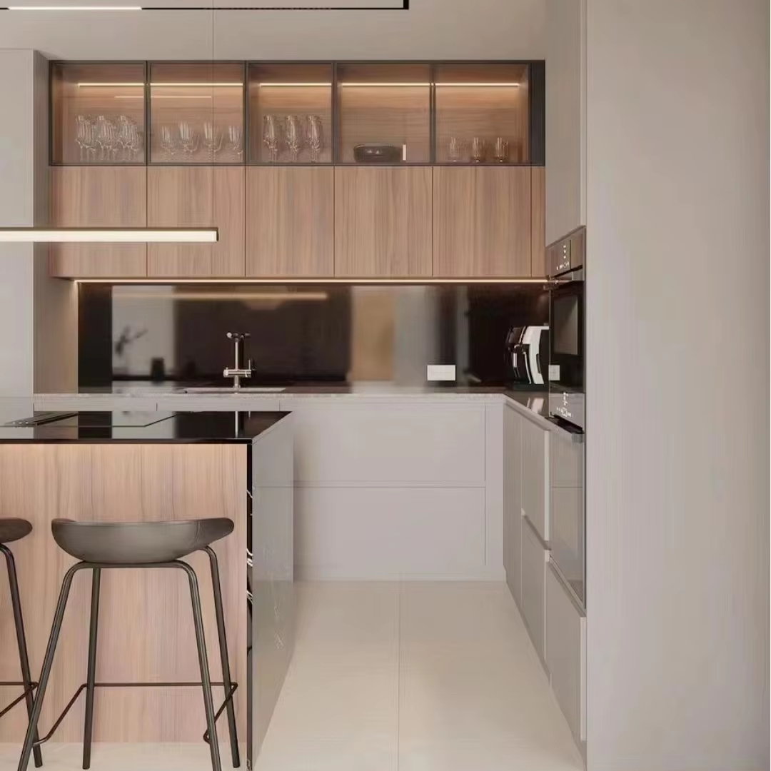 Modern Designs Kitchen Cabinets with Pantry and Island with Sink Stainless Steel Kitchen Cabinet Shaker Kitchen Cabinet