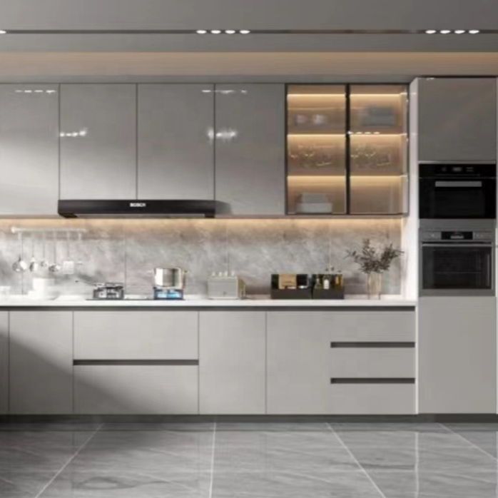 Smart Complete Set Acrylic Cupboards Supplies Custom Wooden Pantry Modern Design Cabinet Kitchen Furniture