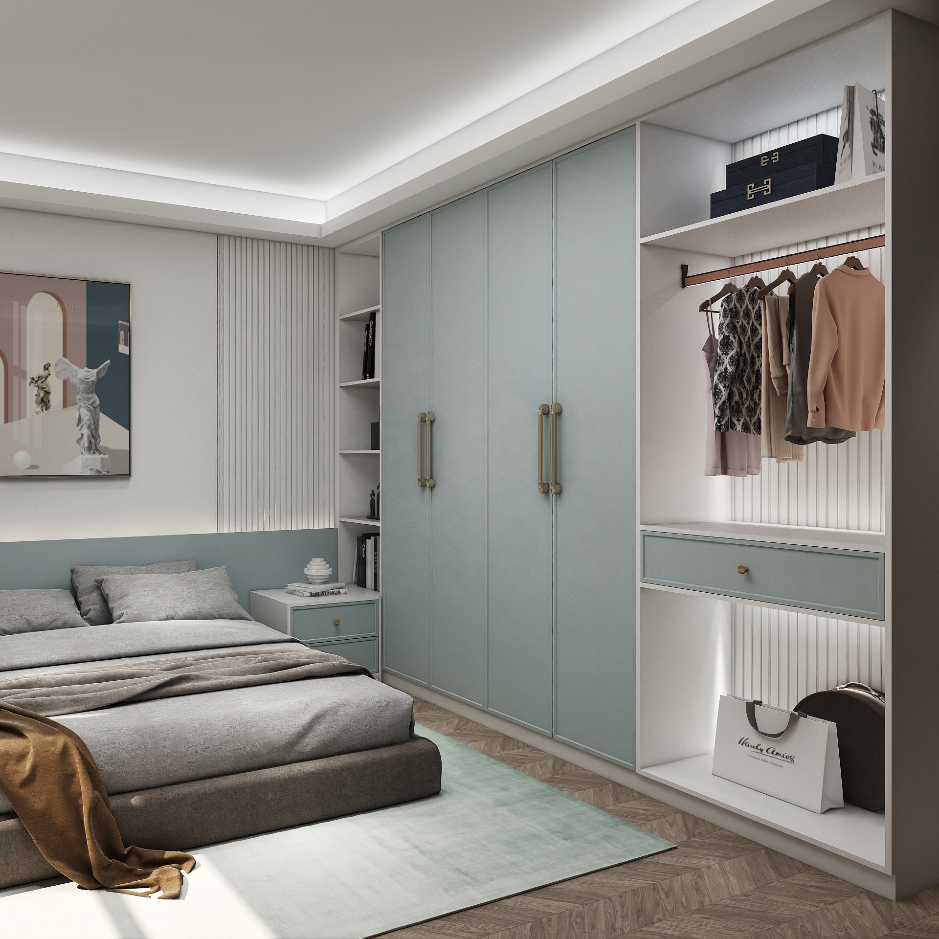 Metal Wardrobe Cabinet Design with Study Table