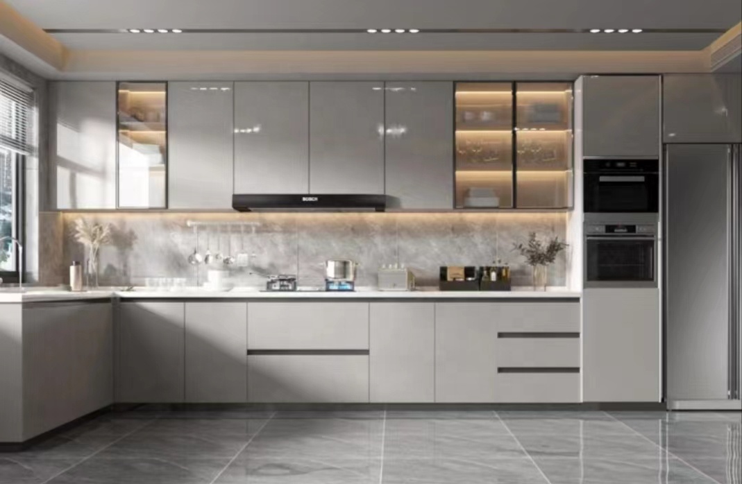 Smart Complete Set Acrylic Cupboards Supplies Custom Wooden Pantry Modern Design Cabinet Kitchen Furniture