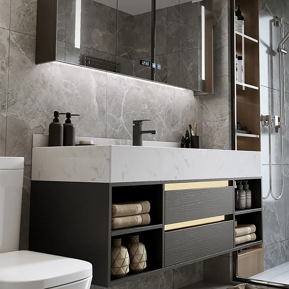 Modern Waterproof Bathroom Vanity Stainless Steel Sink Bathroom Cabinets with Mirror