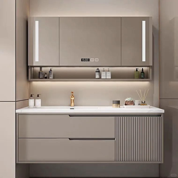 Modern Waterproof Bathroom Vanity Stainless Steel Sink Bathroom Cabinets with Mirror