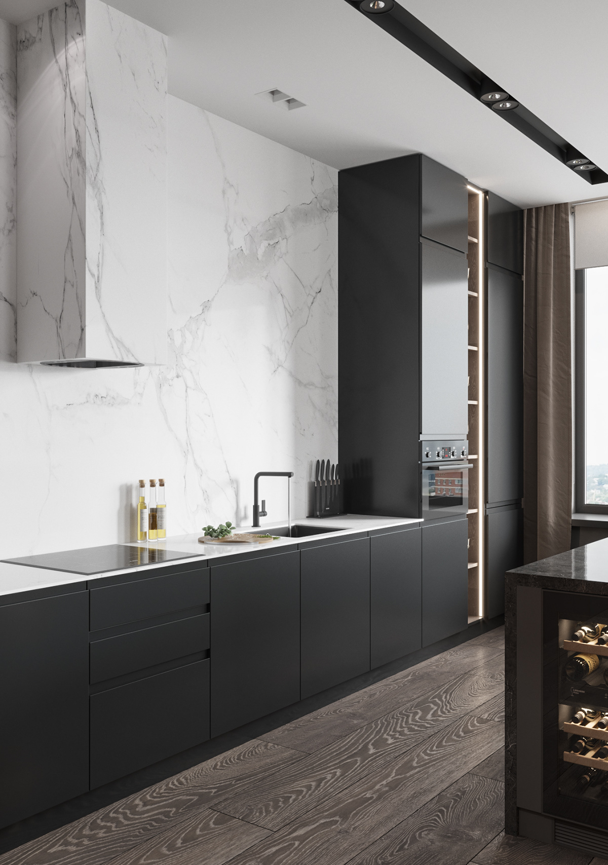 Kitchen Cabinet Modern Furniture with Pantry and Island with Sink Kitchen Cabinet Set Small 304