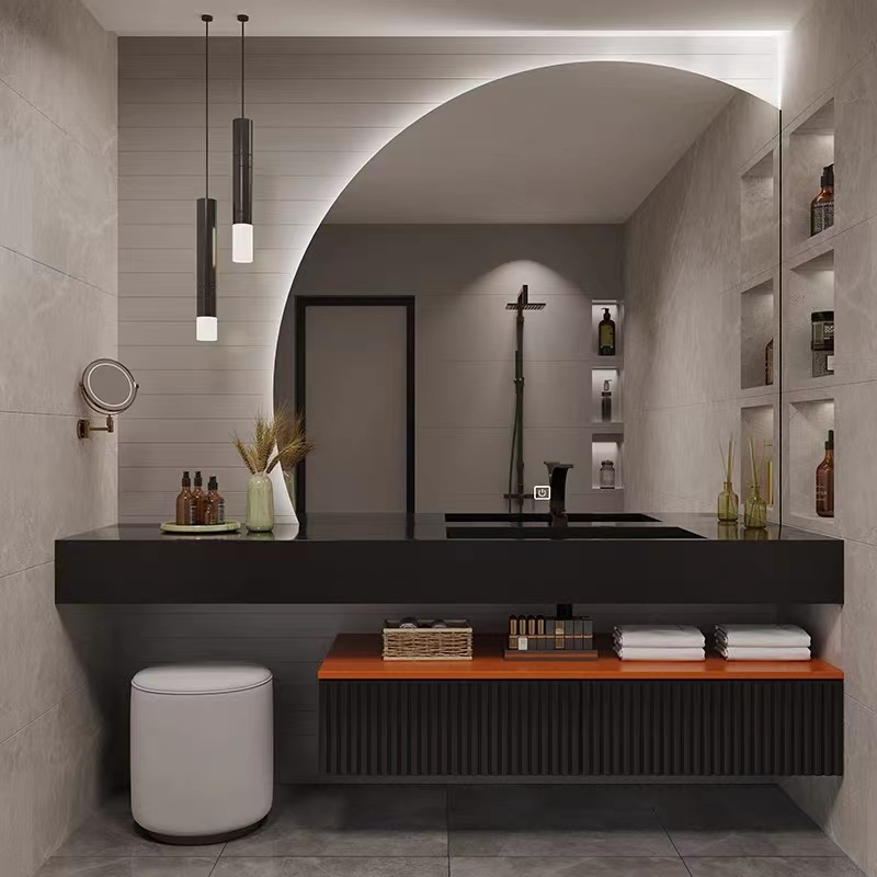 Modern Metal Bathroom Wall Vanity Cabinets with Mirror Light Sink