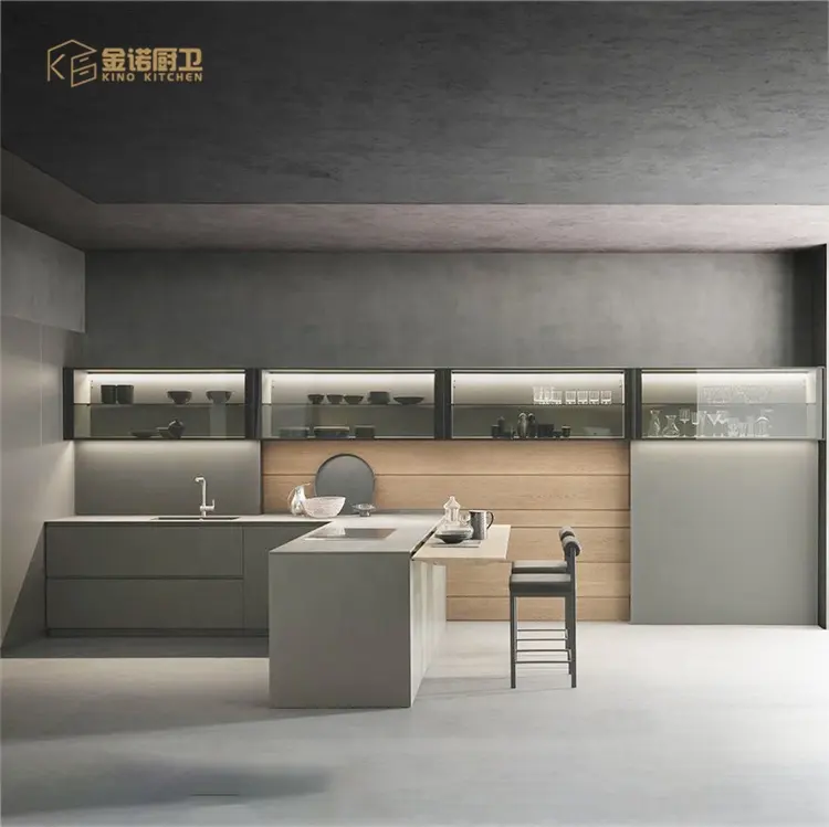 China Luxury Villa Stainless Steel home kitchen metal kitchen cabinets