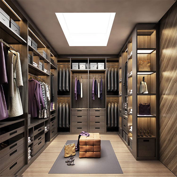 Modern Clothe Wood Walk in Closet Bedroom Glass Wa