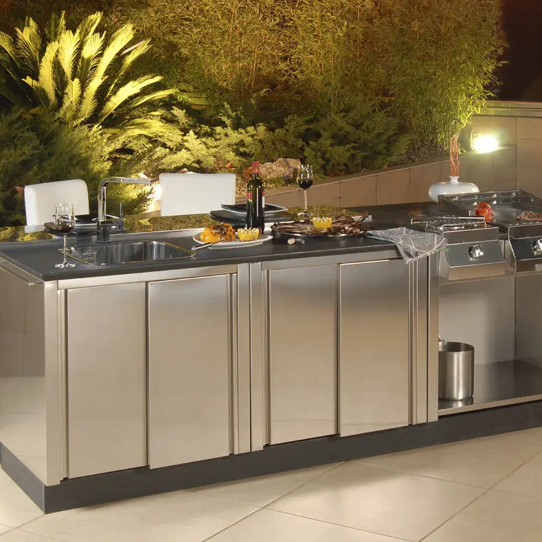 Luxury Kitchen Cabinet Door Panel Stainless Steel Outdoor Kitchen Cabinets with Island