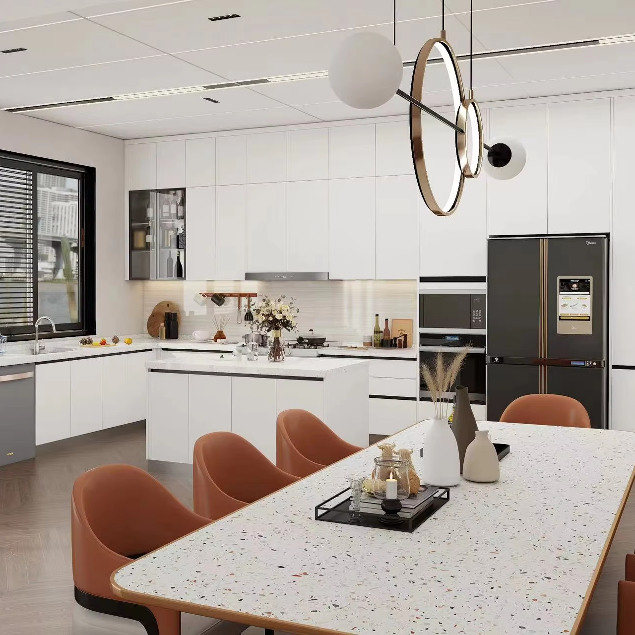 Modern Designs Kitchen Cabinets with Pantry and Island with Sink Stainless Steel Kitchen Cabinet Shaker Kitchen Cabinet