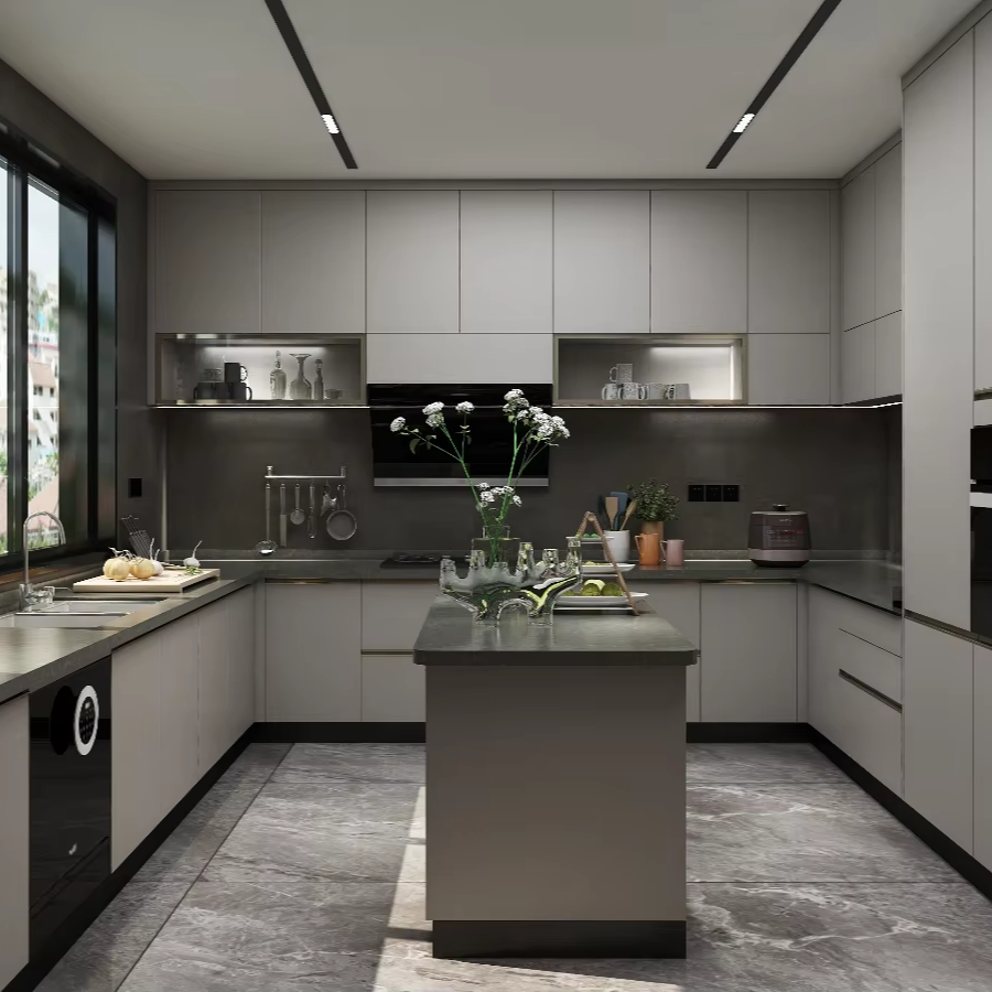 Flush-mounted Stainless Steel Luxury Kitchen Cabinets Design