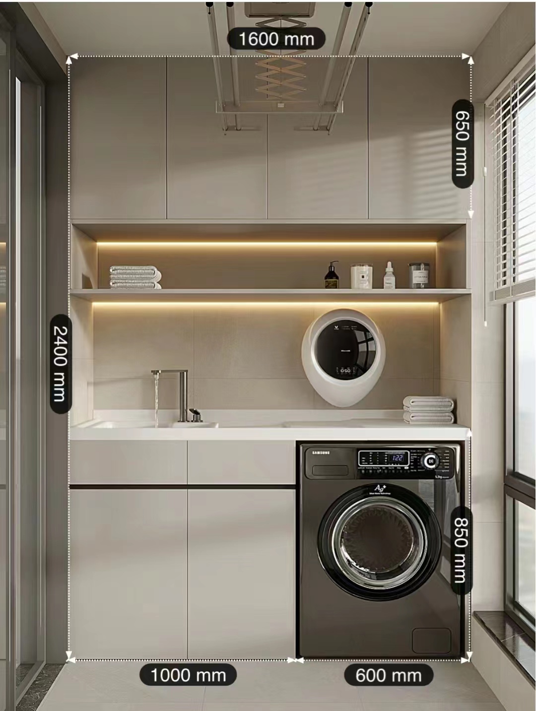 Balcony Stainless Steel Storage Cabinet with Laundry Sink