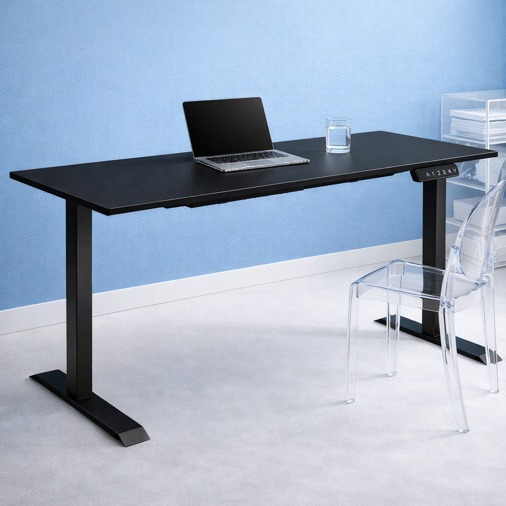 ZY-02 Electric Standing Desk with Rainbow Bookshelf Library Background