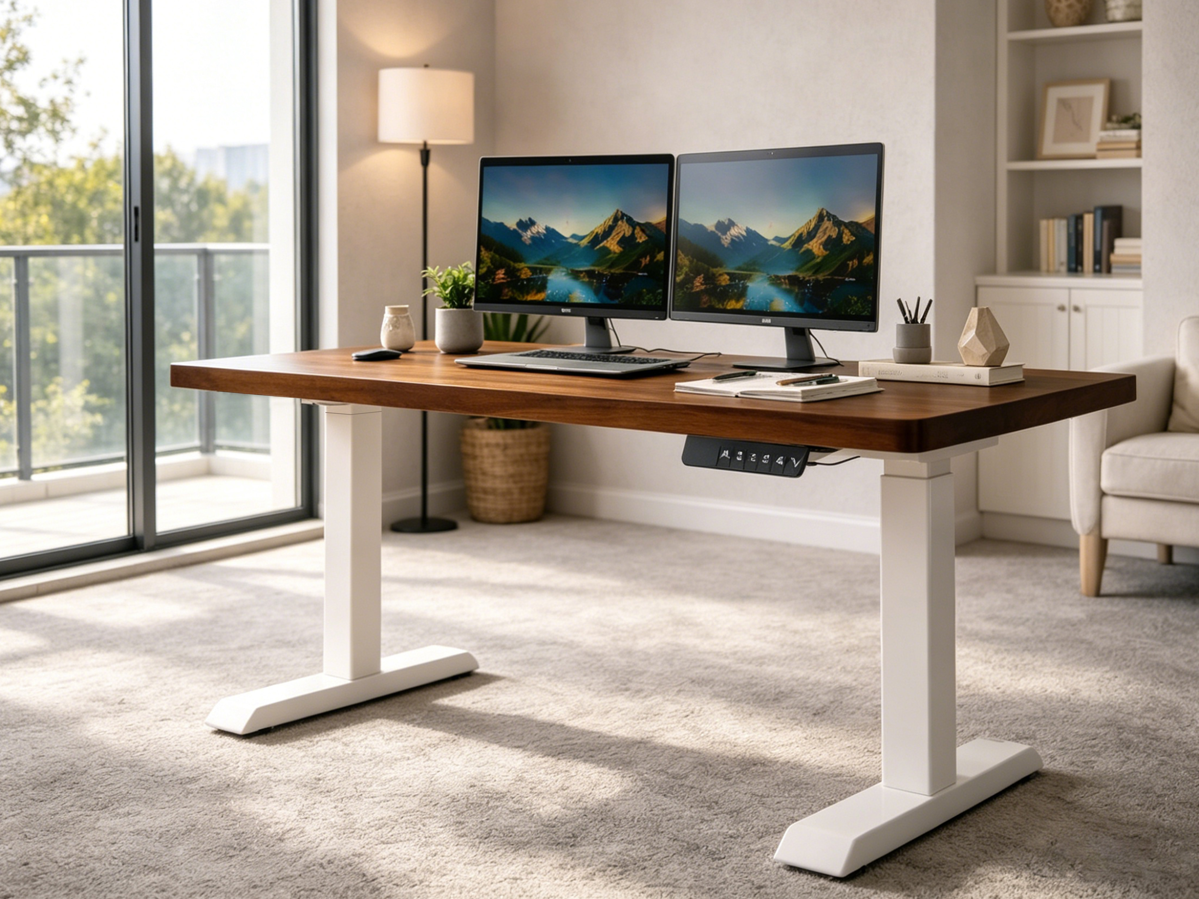 ZY-02 Dual Motor Standing Desk 120cm 2 Stage Compact Adjustable Desk Small Office Space Saving