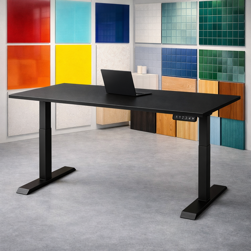 ZY-02 Electric Standing Desk with Blue Wall and Orange Cube Design