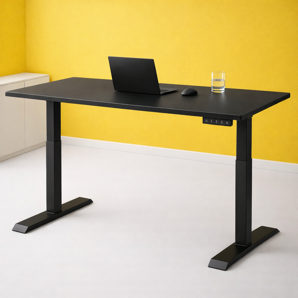 ZY-02 Electric Standing Desk with Purple Wall and Orange Geometric Rug Workspace