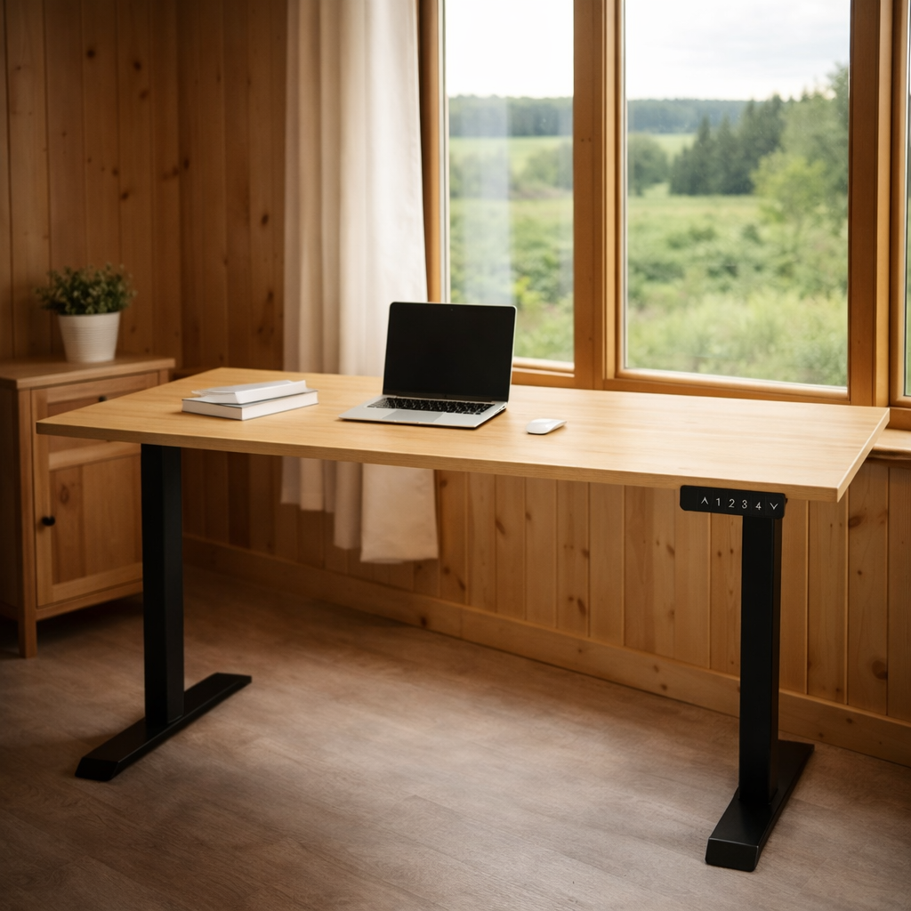 ZY-02 Dual Motor 2-Stage Standing Desk Rustic Wood Top Camping Style Flexible Home Workspace