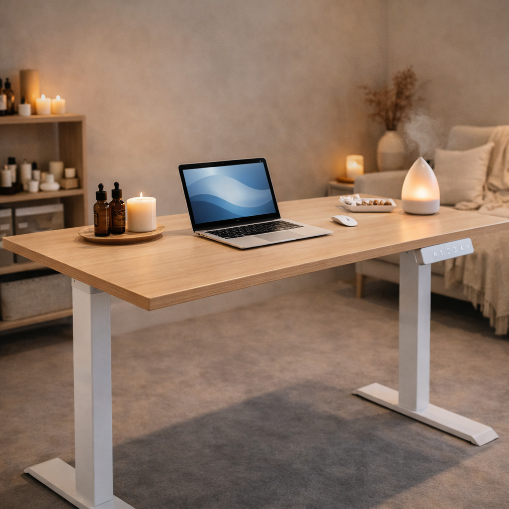 ZY-02 Dual Motor 2-Stage Standing Desk Bedroom Night Workstation Warm Lighting Setup