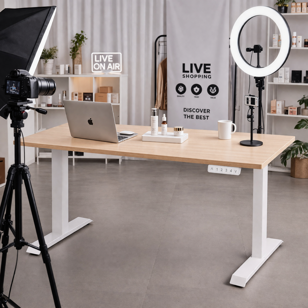 ZY-02 Dual Motor 2-Stage Standing Desk Natural Wood Home Office Scenic Workspace