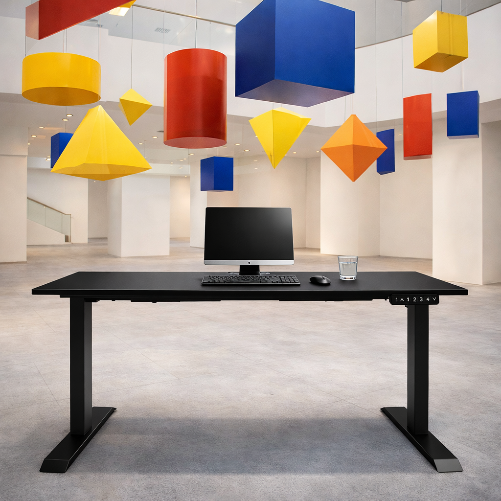 ZY-02 Electric Standing Desk with Red Blue Minimal Workspace