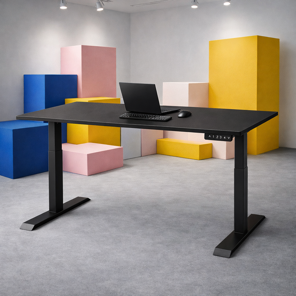 ZY-02 Electric Standing Desk with Green Wall and Checkered Floor Studio Setup