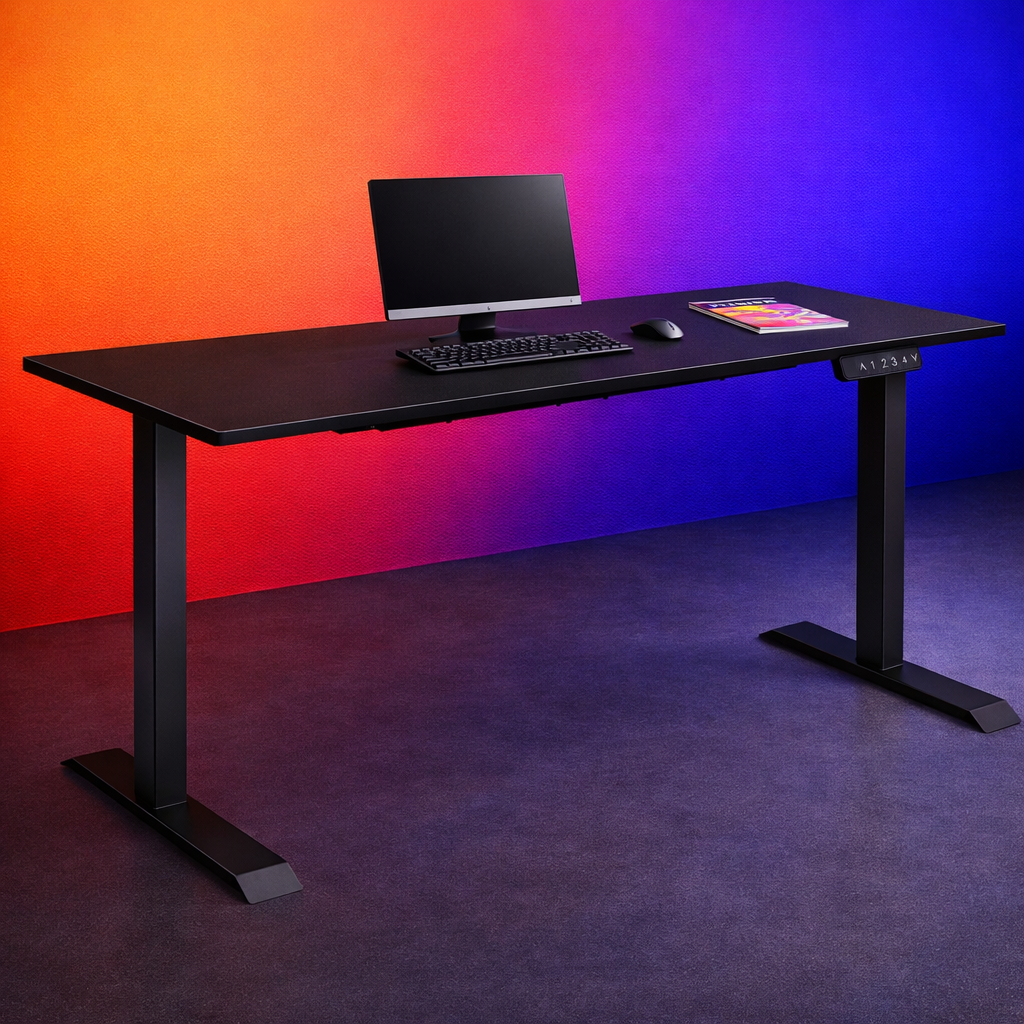ZY-02 Adjustable Standing Desk with Red Yellow Blue Panel Background