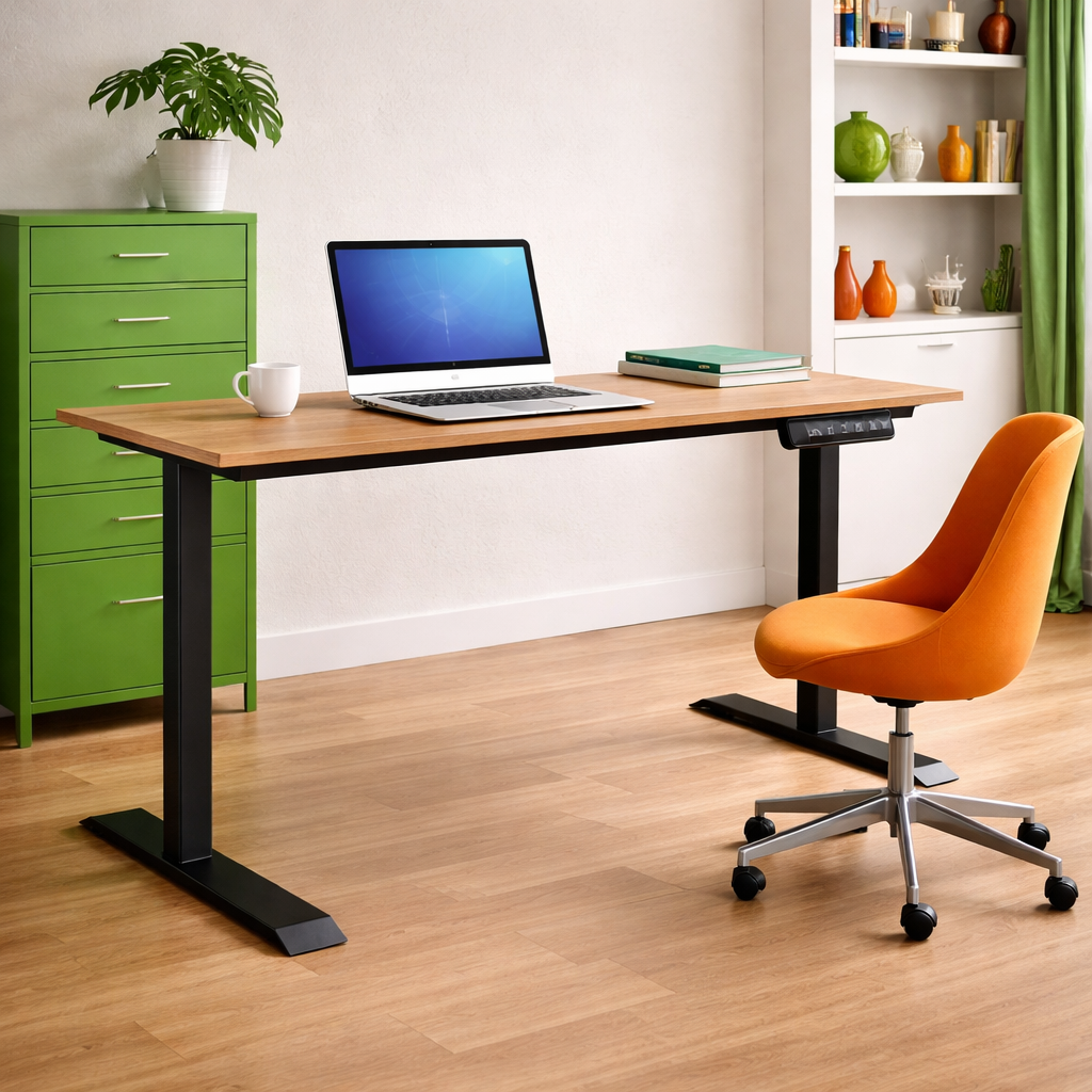 ZY-02 Green Accent Home Office Adjustable Standing Desk with Wooden Top