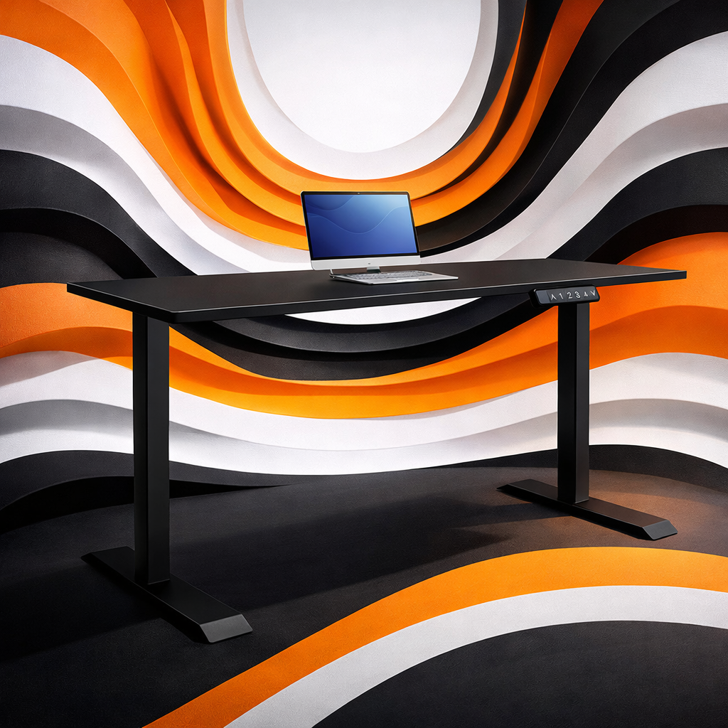 ZY-02 Artistic Wave Background Black Adjustable Standing Desk