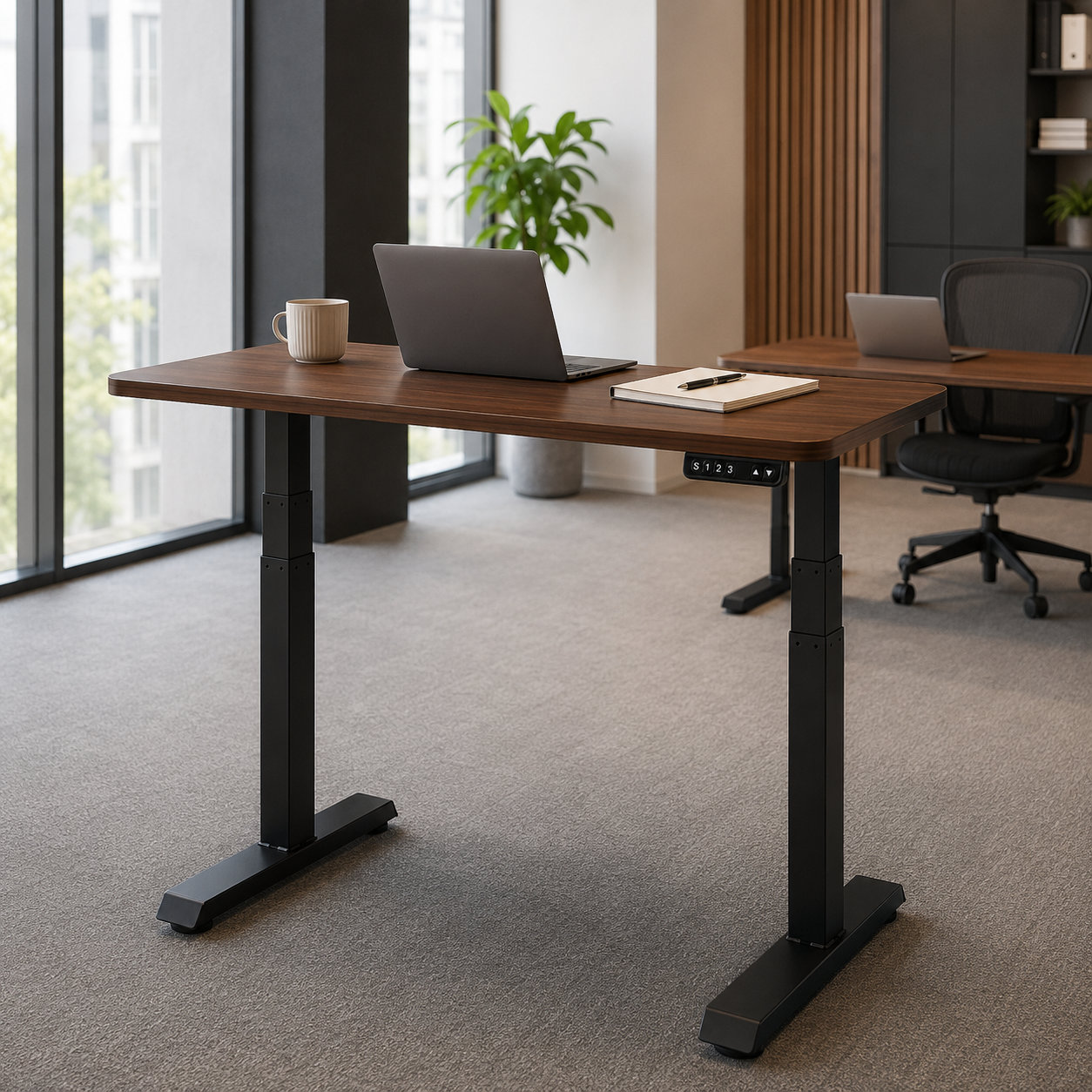 ZY-03 3-Stage Dual Motor Electric Director Desk with Wide Black Top, Premium Memory Lift, Executive Consultation Table