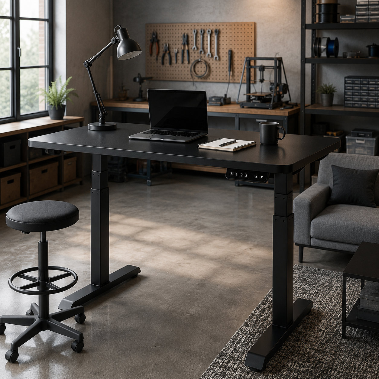 ZY-03 3-Stage Dual Motor Dual-Monitor Standing Workstation with Black Top, Cable-Ready Setup, Creative Office Desk