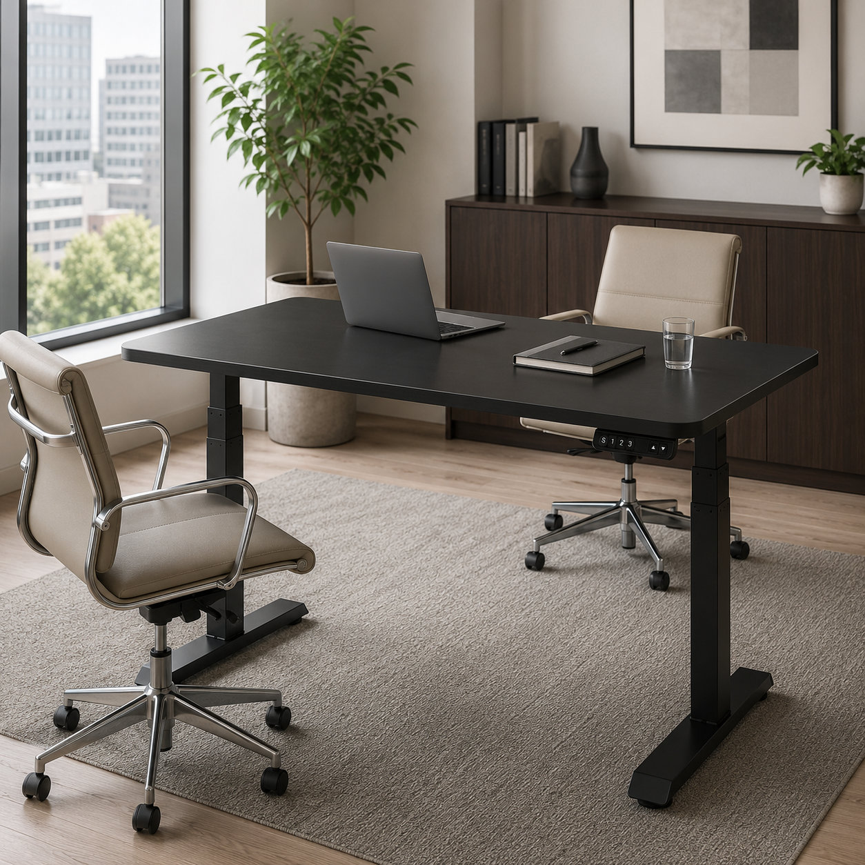 ZY-03 3-Stage Dual Motor Electric Training Desk with Walnut Panel, Scalable Classroom Layout, Seminar Workstation