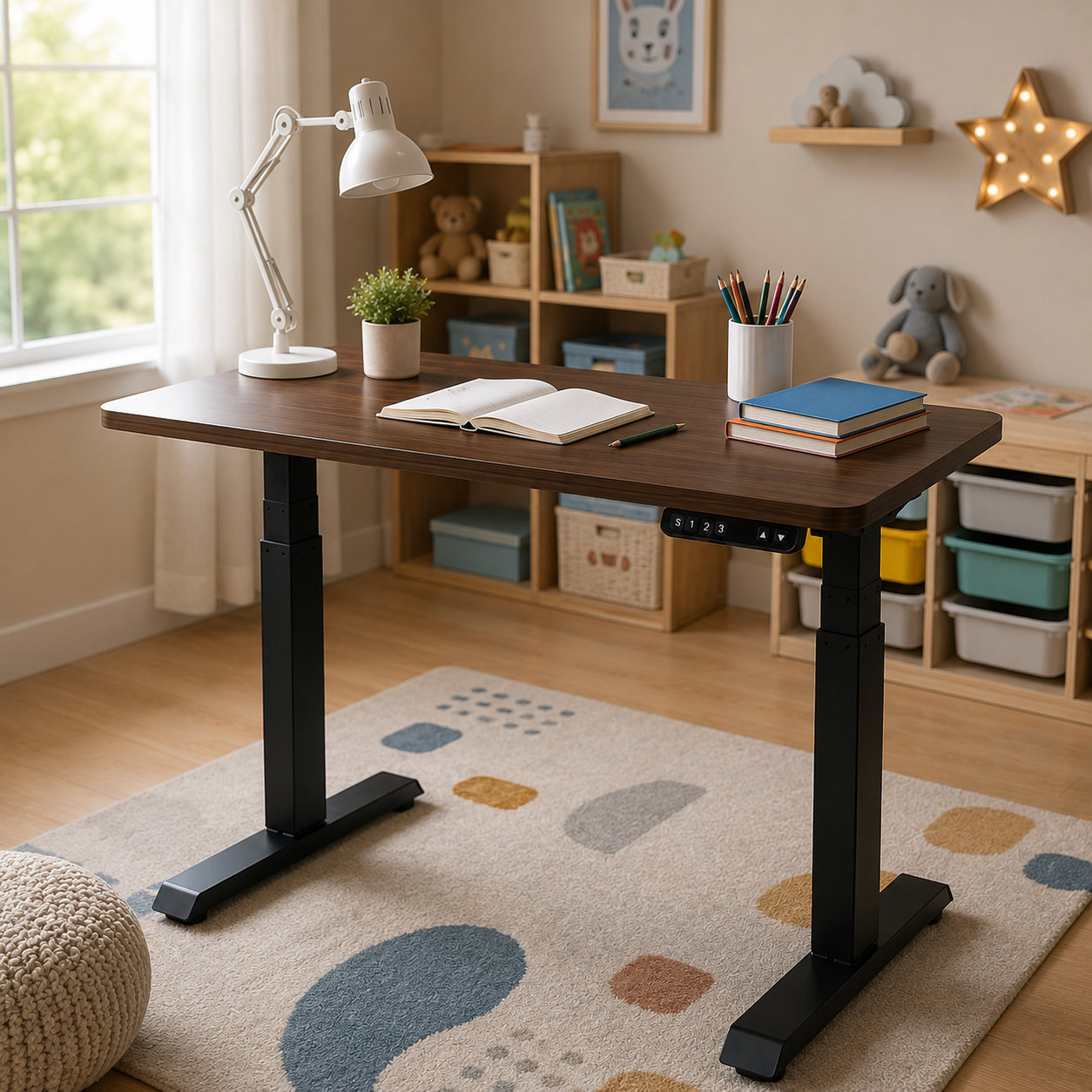 ZY-03 3-Stage Dual Motor Home Office Table with Walnut Desktop, Quiet Sit-Stand Lift, Apartment Workspace