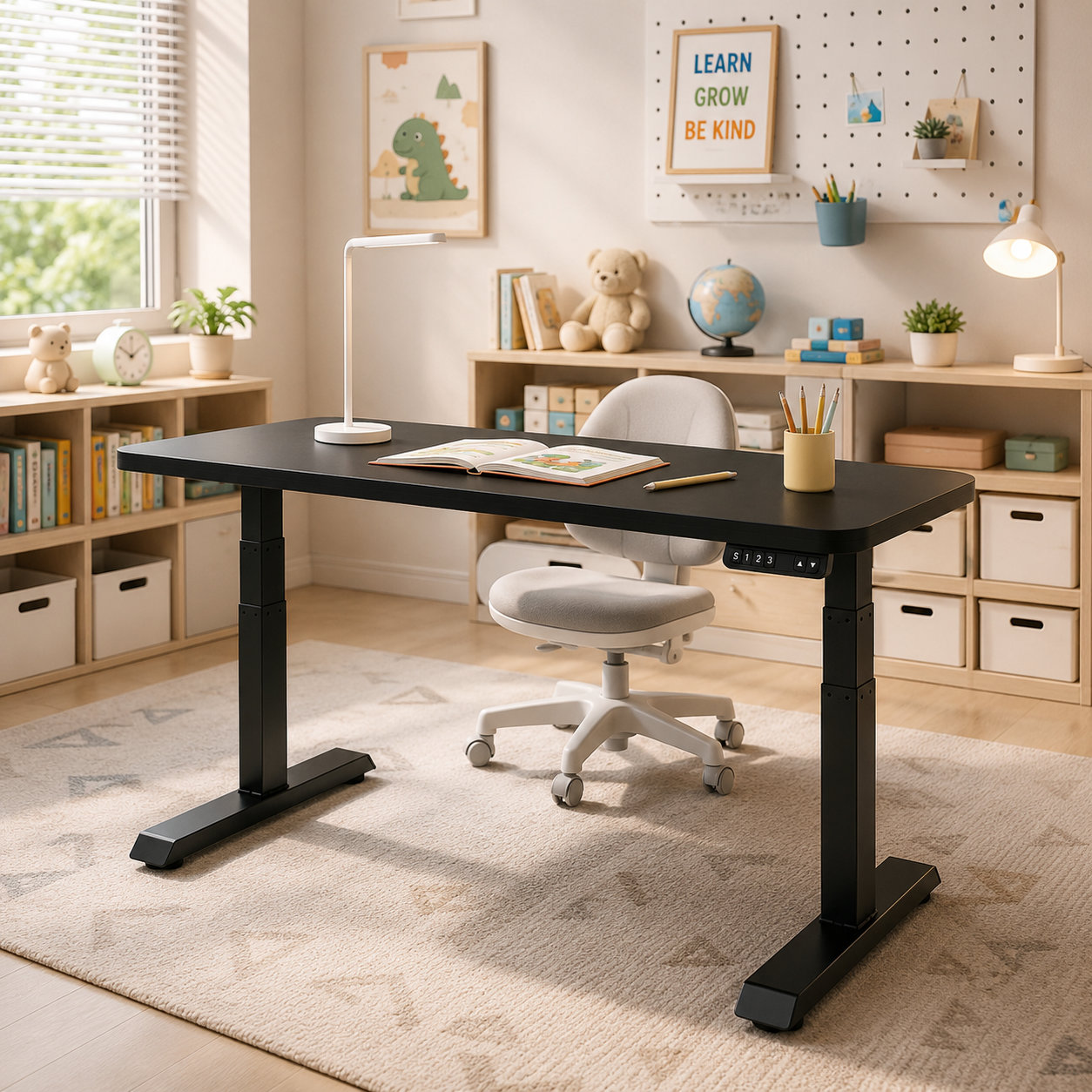 ZY-03 3-Stage Dual Motor Adjustable Office Desk with Oak Top, Fast Ergonomic Setup, Administration Department Workstation