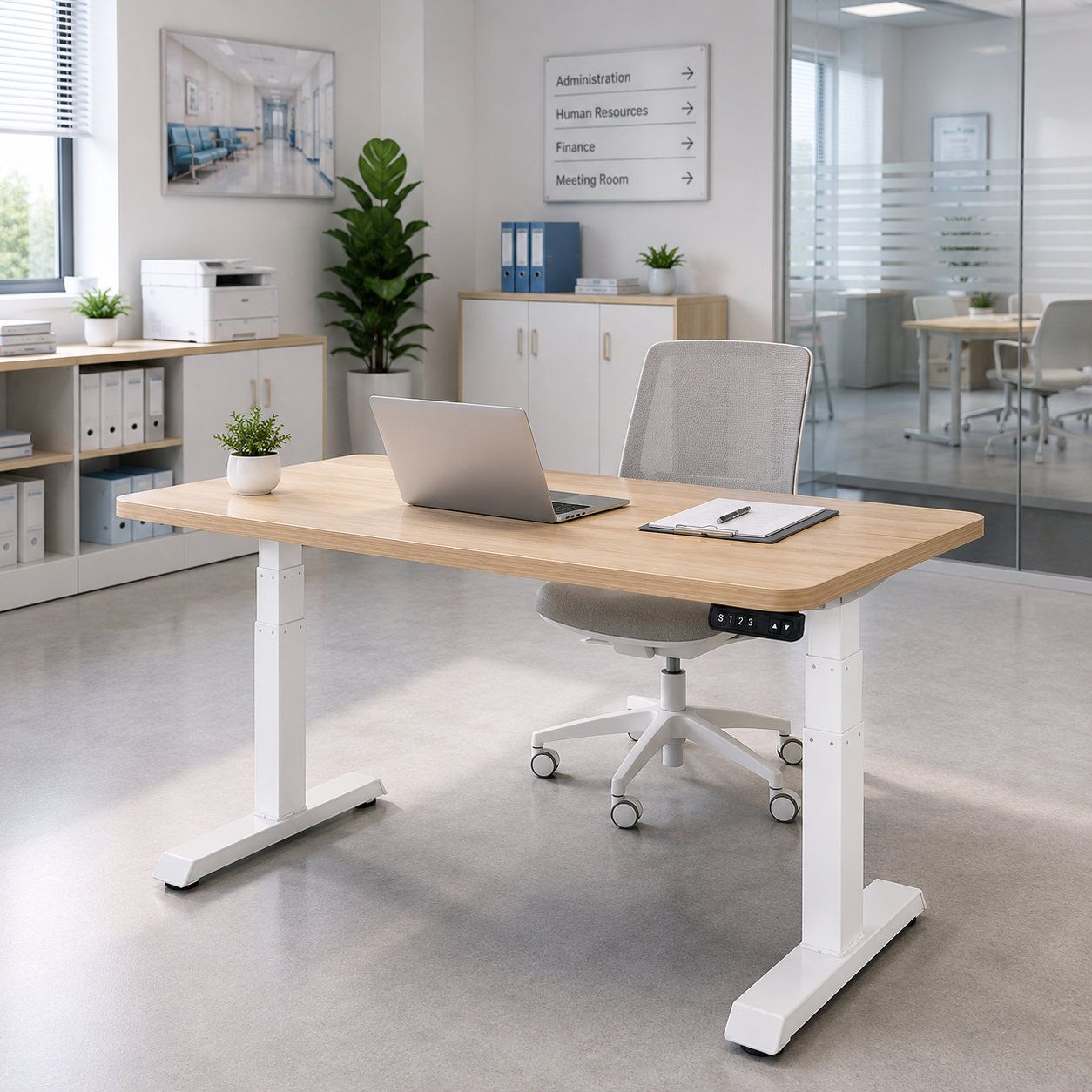 ZY-03 3-Stage Dual Motor Home Office Standing Table with Light Wood Top, Smooth Memory Lift, Warm Study Workstation