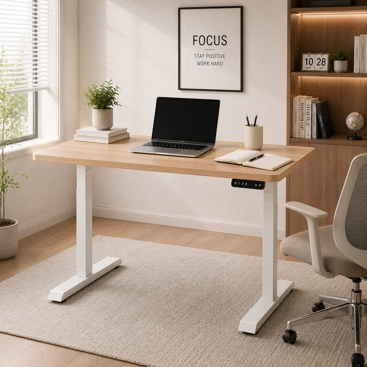ZY-03 3-Stage Dual Motor Height Adjustable Lab Desk with Hygienic White Finish, Smooth Lift, Research Office Workstation