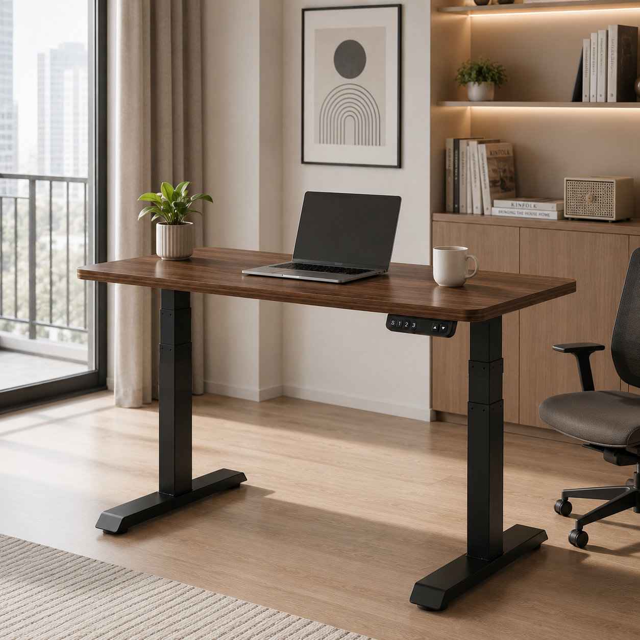 ZY-03 3-Stage Dual Motor Electric Standing Desk with Memory Control, Stable Black Frame, Conference Room Workstation