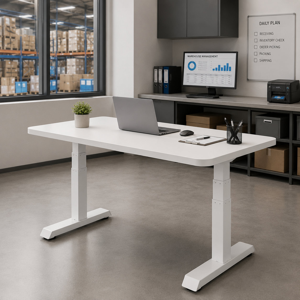 ZY-03 3-Stage Dual Motor Commercial Standing Desk with Black Frame, Heavy-Duty Stability, Enterprise Office Desk