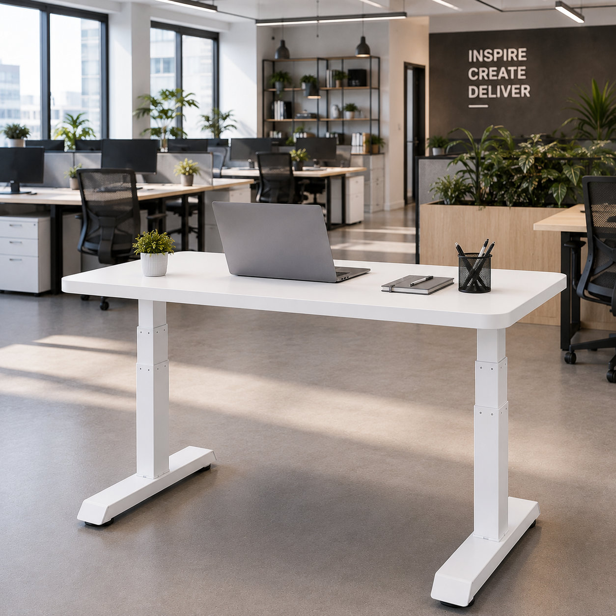 ZY-03 3-Stage Dual Motor Height Adjustable Desk with Industrial Strength Frame, Stable Black Worktop, Factory Office Workstation