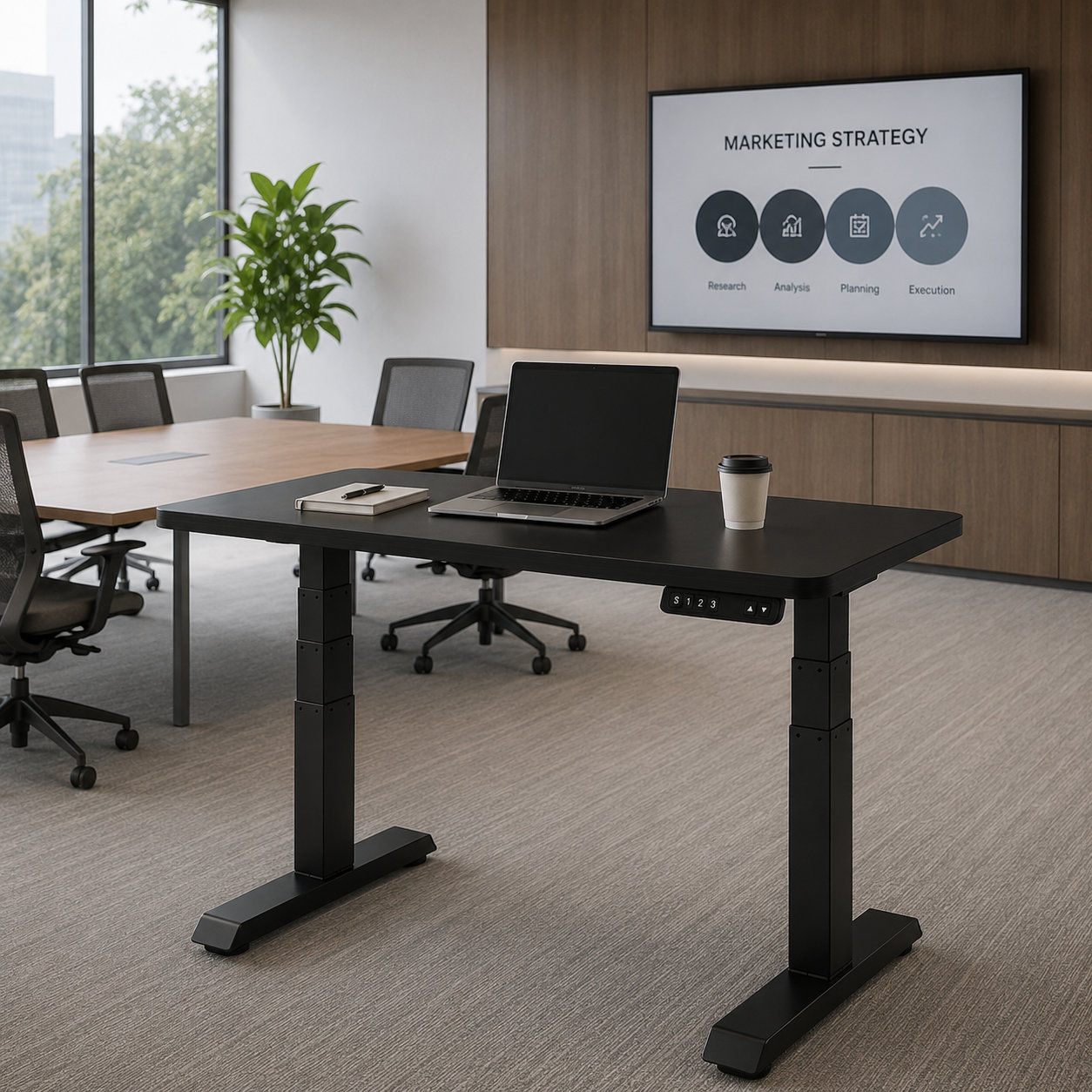 ZY-03 3-Stage Dual Motor Electric Standing Desk with Lab-Ready Height Control, Clean White Finish, Laboratory Office Workstation