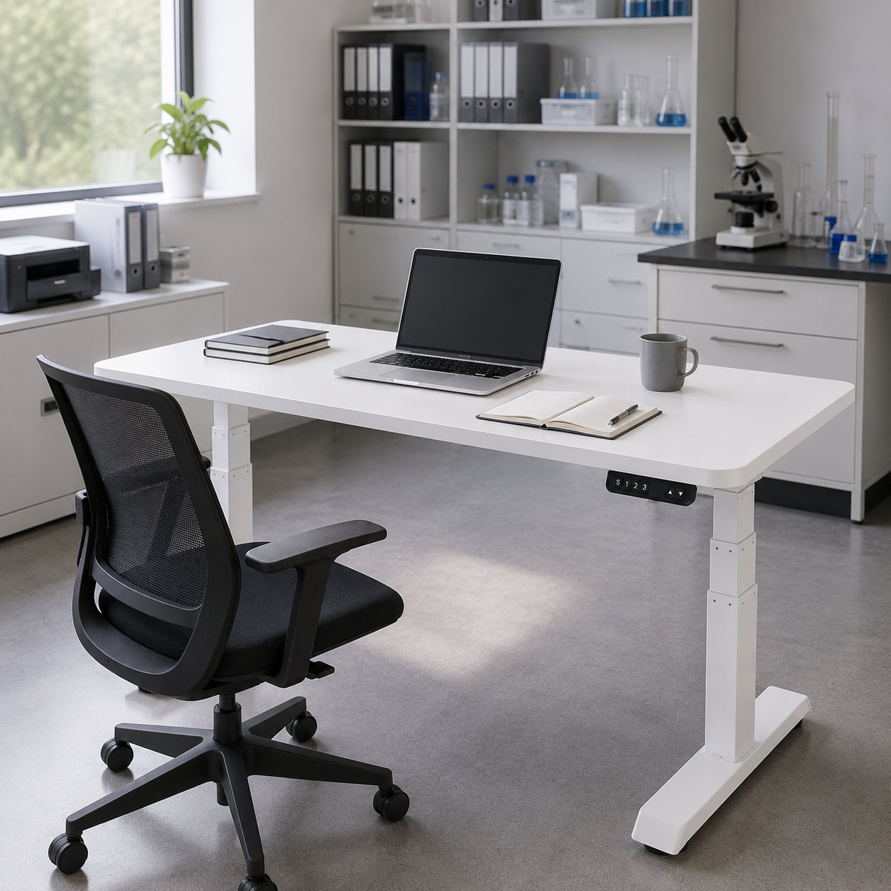 ZY-03 3-Stage Dual Motor Electric Height Adjustable Desk with White Top, Durable Lift, Warehouse Office Workstation