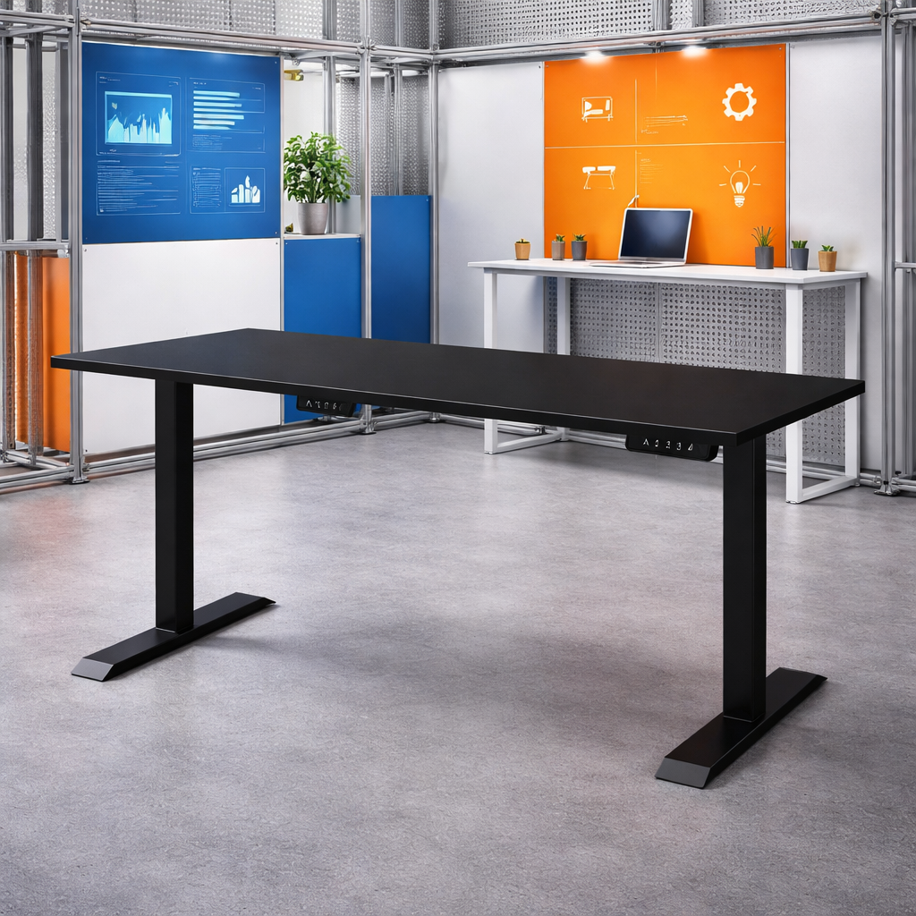 ZY-02 Electric Height Adjustable Standing Desk with Dual Motor Frame and Large Black Desktop