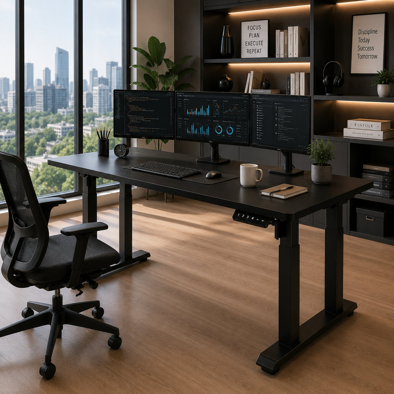 ZY-03 Four-Column Dual-Motor Standing Table – Low-Noise Lift, Professional Fit for Premium Coworking Spaces