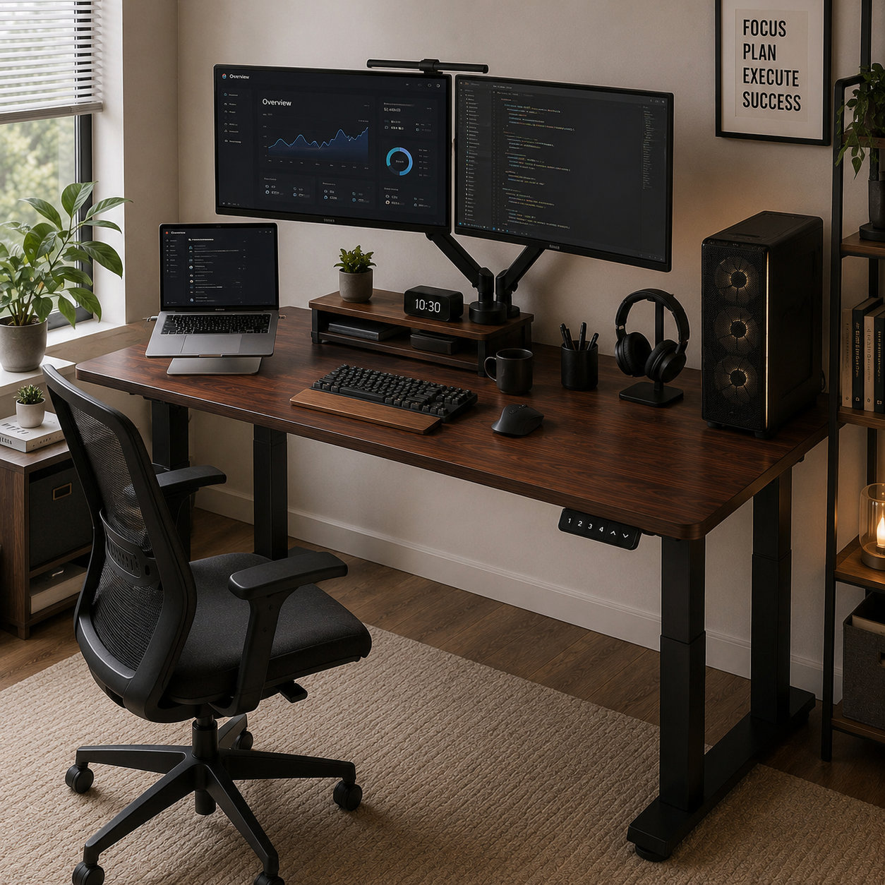 FY-05 Four-Post Dual Motor Sit-Stand Desk Frame - Adjustable-Width Space-Saving Base for Corporate Fit-Outs