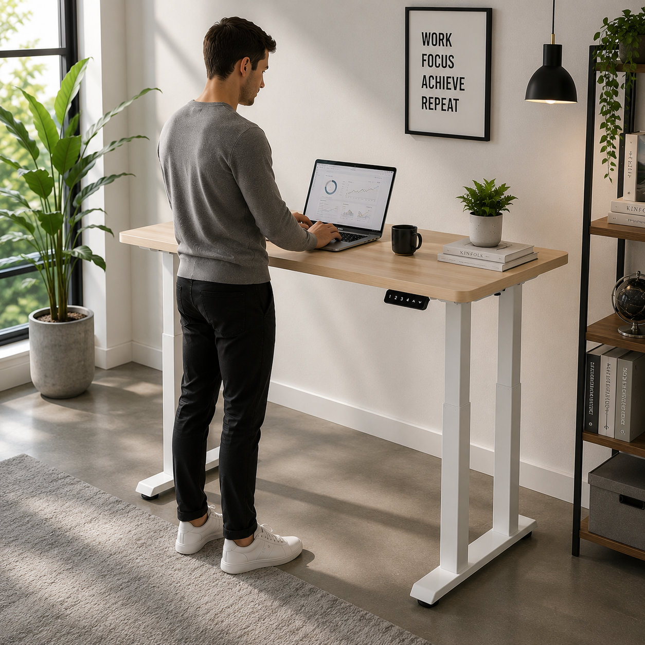ZY-03 Four-Leg Dual-Motor Two-Stage Electric Standing Desk – Synchronized Height Control, Rock-Solid Stability for Open-Plan Offices