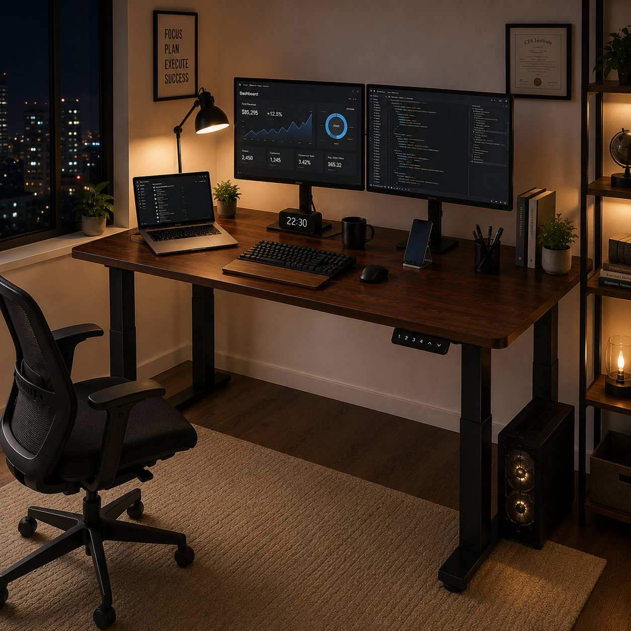 FY-05 Stability-Focused 4-Leg Dual Motor Two-Stage Electric Standing Desk - Secure Footprint for Executive Workstations