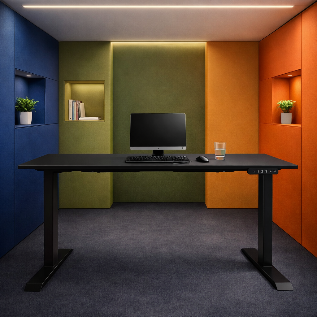 ZY-02 Electric Standing Desk with Curved LED Architectural Interior Workspace
